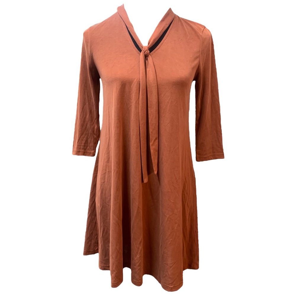 EVERLY Dress Tie Neck Nutmeg Size Small